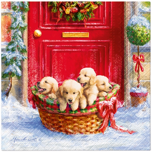Napkins PAW L 33x33cm Christmas puppies