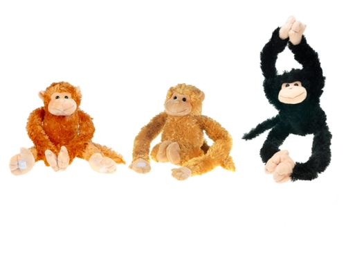 3asstd color (light brown, brown, black) 64cm plush monkey w/long arms & legs 0m+