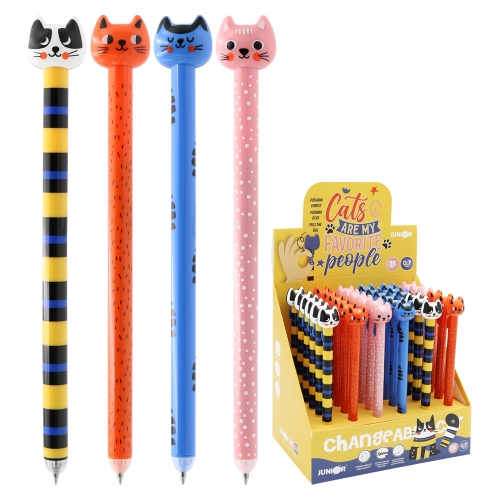 Gel/rubber pen JUNIOR iErase Cats 0,7 mm (mix /price 1pc) blue refill