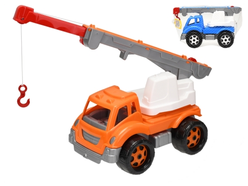3asstd color (red, blue, orange) 36cm freewheel plastic crane w/rotated & pull-up spout in