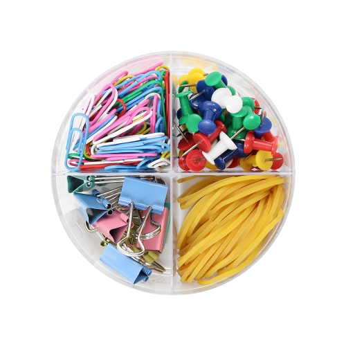 Office set M&G 4in1 pushpins / binder clip / clips / rubber bands, color set 200 pcs