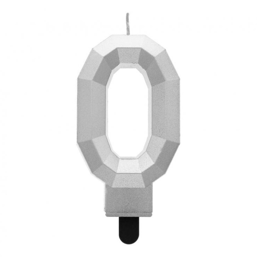 Sviečka tortová - číslica, Diamant 7,6 cm, strieborná metalická