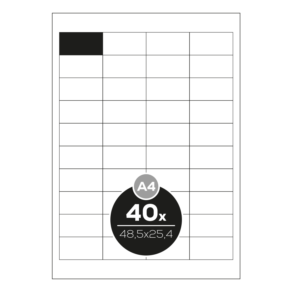 Etikety print a4/100 ks, 48,5x25,4 - 40 etikiet, biele