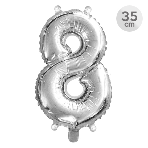 Balón narodeninový 35 cm - číslo 8, strieborný