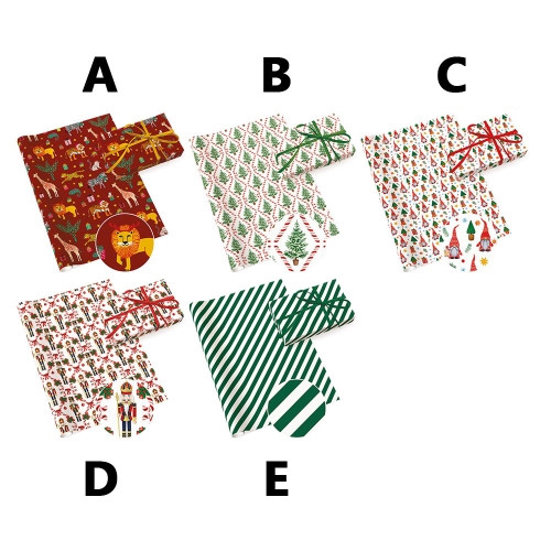 Gift paper 70 x 200 cm - Neutral 39 (mix of 5 Christmas designs)
