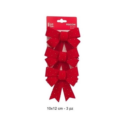 Christmas bow with a velvet-like finish, red with shiny rhinestones (set of 3) (1)