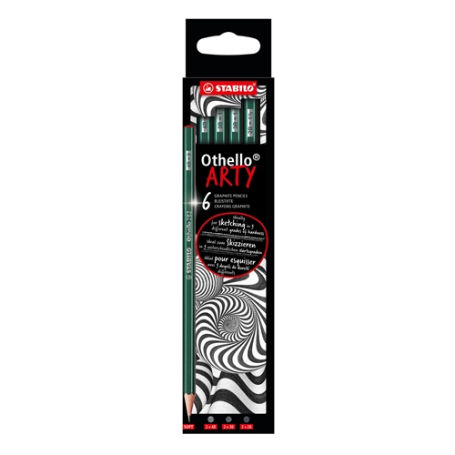 Pencil - STABILO Othello - ARTY - 6 pack - soft hardness, each 2x 4B, 3B, 2B