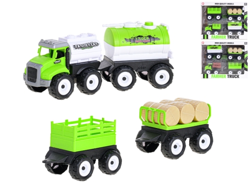 3asstd 11-12cm plastic friction powered  farmer truck w/3pcs of trailer in WBX