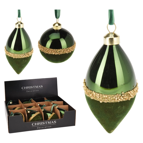 ORNAMENT GLASS 8CM GREEN VELVE