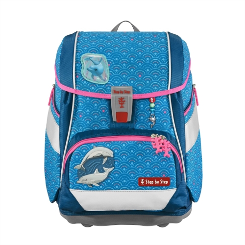 School briefcase/backpack 2IN1 PLUS for first-graders - 6-piece set, Step by Step Dolphin