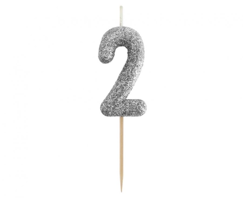 Sviečka tortová B&C - číslica "2" glitter čierna 11 cm