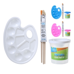 Sada Pintura pre výtvarníkov - paletka, nádobka, 3x štetec (mix farieb /cena 1 sada) Sada Pintura pre výtvarníkov - paletka, nádobka, 3x štetec (mix farieb /cena 1 sada)