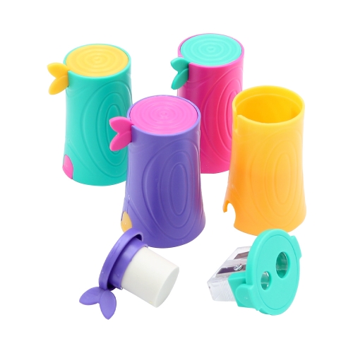 Pencil sharpener + Tochain eraser, 2 different holes (mix of 4 colours)