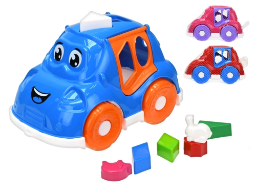 Auto/vkládačka 25,5cm 2v1 geometrické tvary a zvieratká 2farby 12m+ v sieťke