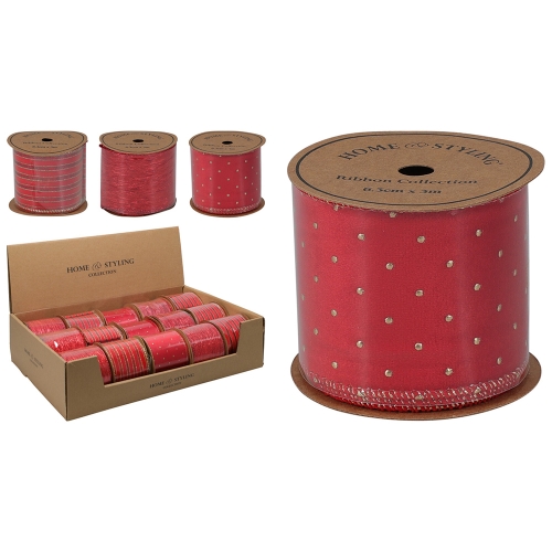 Decorative ribbon 63x3000 mm, red (mix of 3 designs, price /1 pcs)
