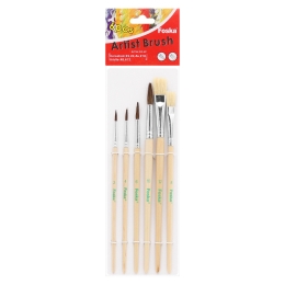 Brush set FOSKA 6 pcs, round + flat Natur / 2,4,6,10 + 8,12 / (1)