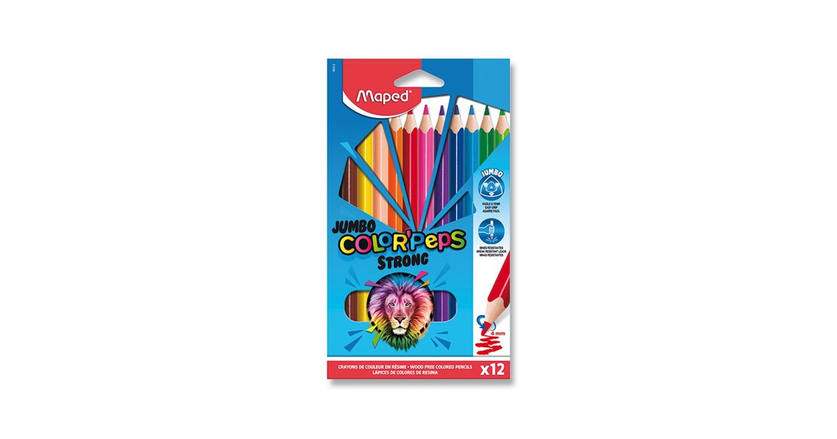 Maped Jumbo Triangular Colored Pencils, Assorted Colors, Set of 12