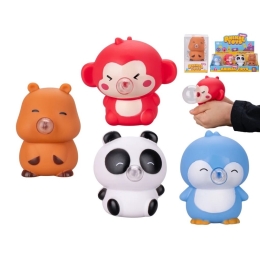 4asstd(penguin,monkey,capybara,panda)7cm plastic squeeze animal w/bubble in plastic box 12