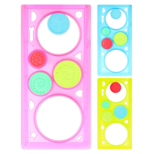 Spirograph stencil for drawing various geometric shapes and figures (mix of 3 colours)