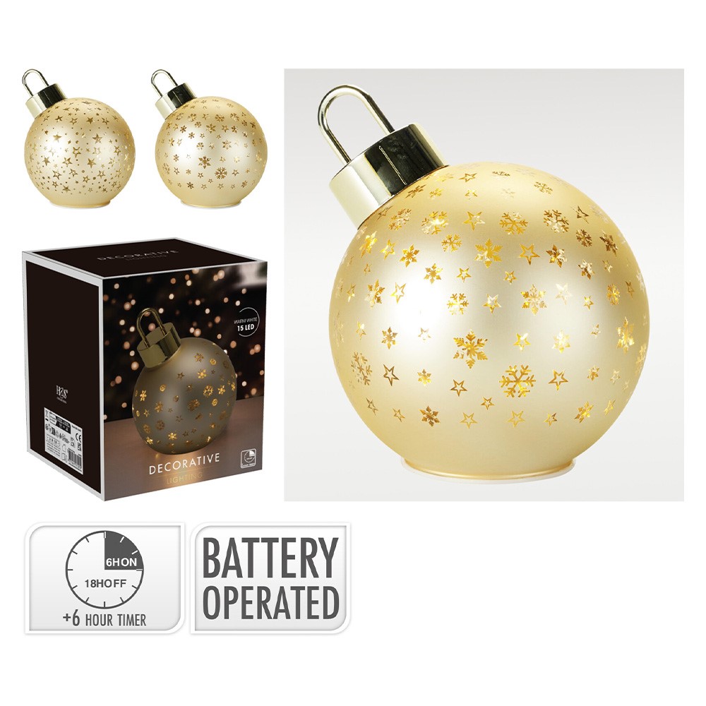 15 cm Christmas ornament with LED light, stands upright, gold, assorted colors/1 pc.