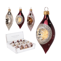XMASBALL WITH LEAVES 80MM 3ASS