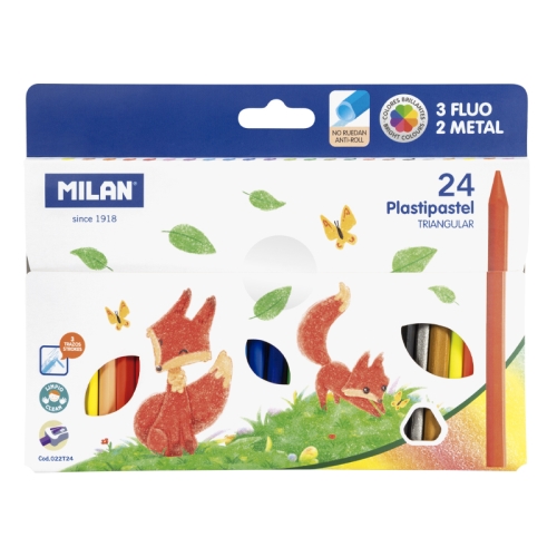 Pastelky MILAN plastické, trojhranné 19 ks + 3x Fluo +2 metalické 