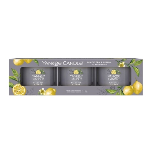 Sada votívnych sviečok v skle Black Tea & Lemon 3 x 37 g