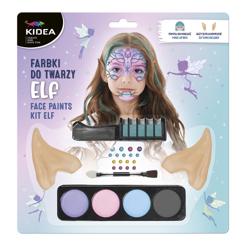 ELF face paints - 4 colors + Elf ears, brush, comb (set)