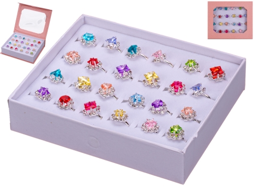 14x12cm paper jewelry box play set w/24pcs of alloy ring in OPP bag