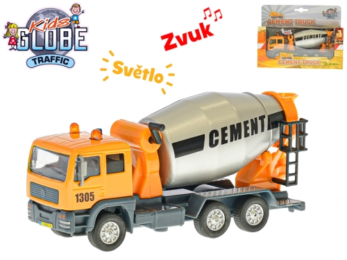 15,5cm BO "try me" die cast pull back Kids Globe Traffic cement mixer w/light and sound in