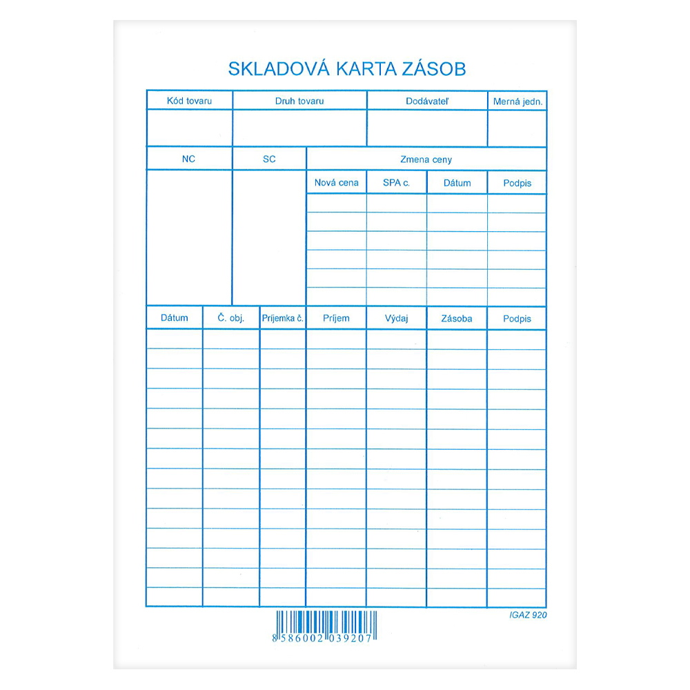 Skladová karta zásob A5 na výšku (920)