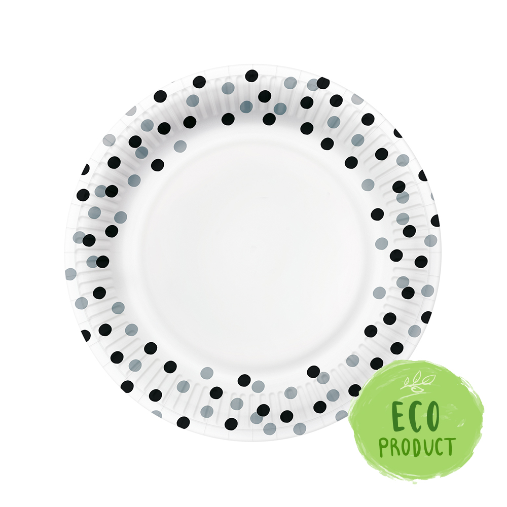 Papierový tanier PAW Eco 23 cm Confetti - black/silver / 10 ks