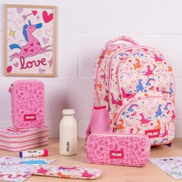 Pencil case MILAN 3-zip, FlowiCorn series - pink (3)
