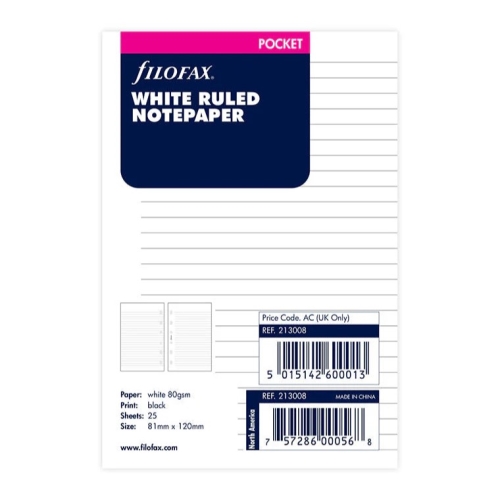 Náplň do vreckového diára Filofax - linajkované papiere biele