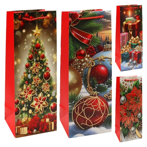 Gift Bag for a Bottle - Christmas 12x36x10 cm (assorted / price per piece)