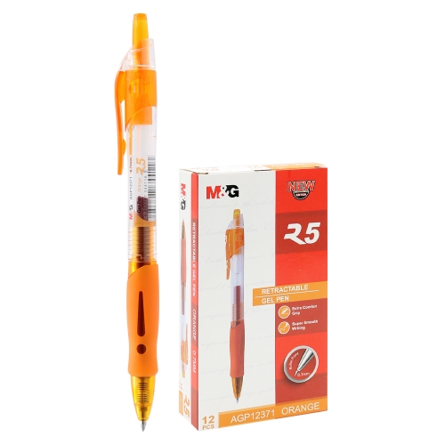 M&G Retractable gel pen Orange 0.7 mm, Comfort rubber grip