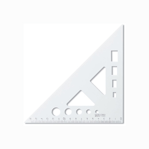 Trojuholník KOH-I-NOOR transparentný s ryskou a šablónou, 16 cm