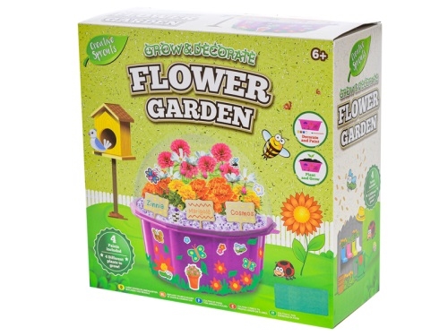 Grow&decorate - flower garden play set w/4asstd of seeds&accessories in plastic planter in