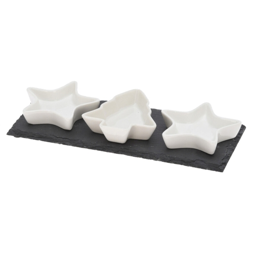 Vianočné stolovanie, misky biely porcelán (sada 3 ks) + podnos