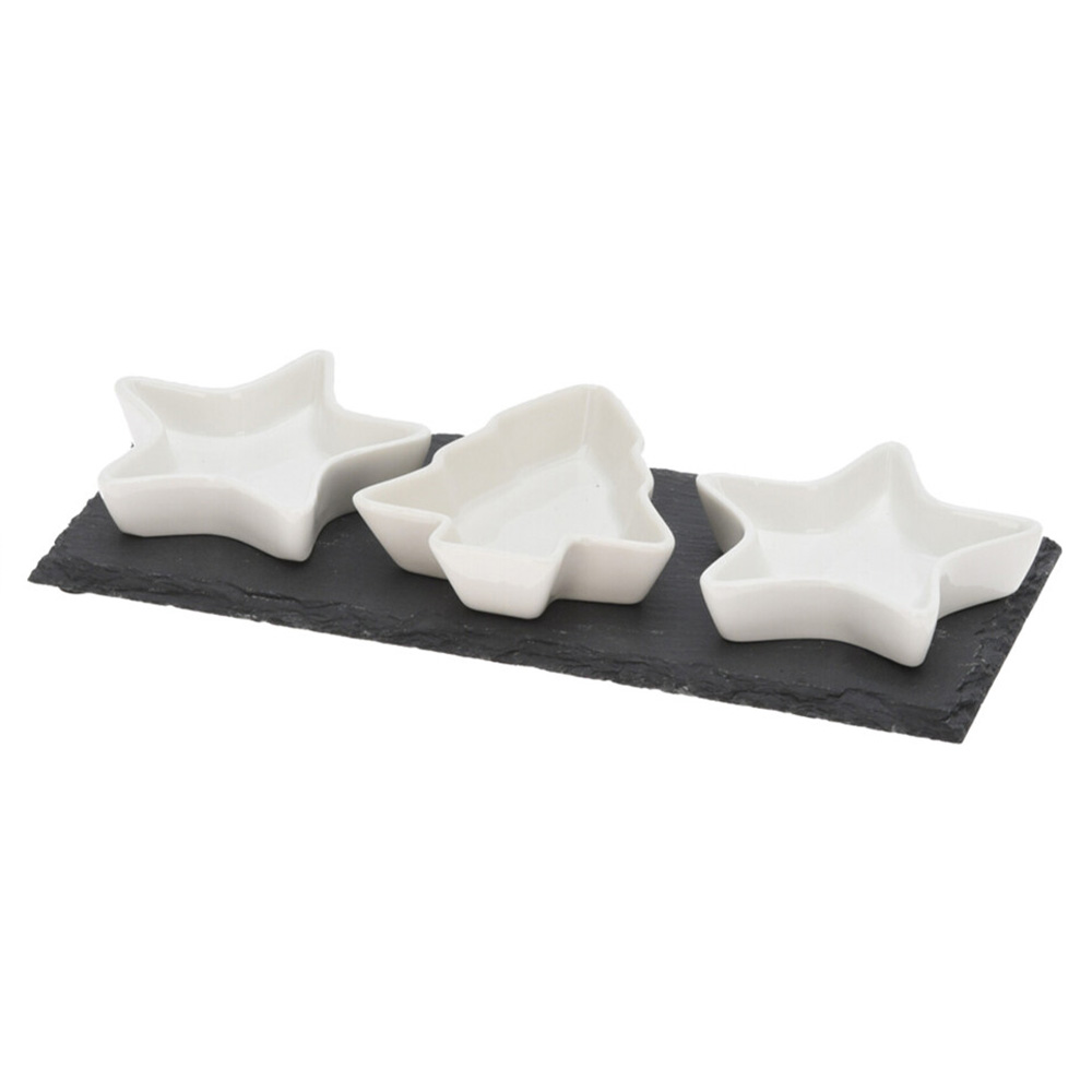 Vianočné stolovanie, misky biely porcelán (sada 3 ks) + podnos