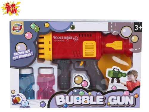 Sun Fun 21cm plastic BO bubble fun gun w/2pcs of bubble bottle in WBX