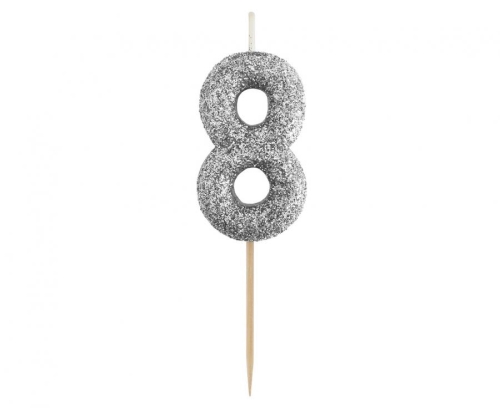 Sviečka tortová B&C - číslica "8" glitter čierna 11 cm