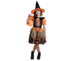 Children's costume Witch with pumpkin motif, size 110/120 cm