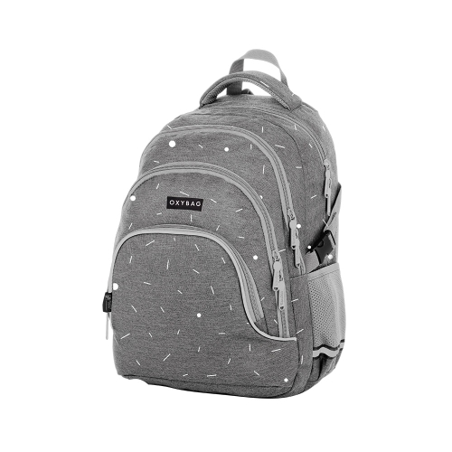 Student backpack OXY SCOOLER - Gray geometric