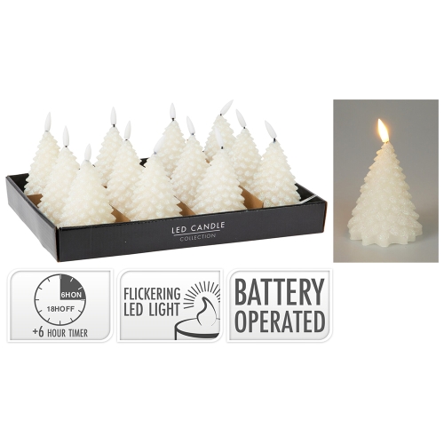 LED candle with timer 11 cm, realistic flame - white glitter