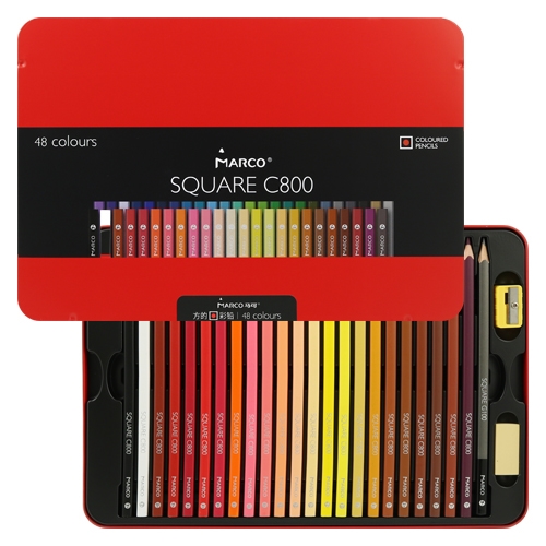 Square crayons MARCO Square C800 - set of 48 pcs in a tin. boxing