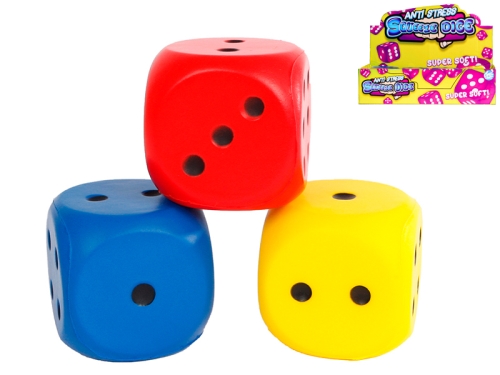 3asstd color (red, yellow, blue) 6x6cm soft dice 12pcs in DBX