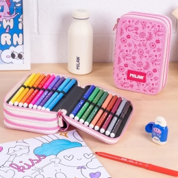 Pencil case MILAN 3-tier/full, FlowiCorn series pink (2)