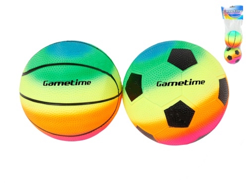 2pcs of 10cm  Gametime (football, basketball) PVC rainbow ball in net w/header