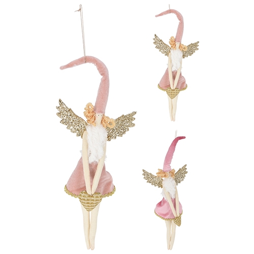 Dekorácia závesná - anjelik s čiapkou, ružová, 37cm